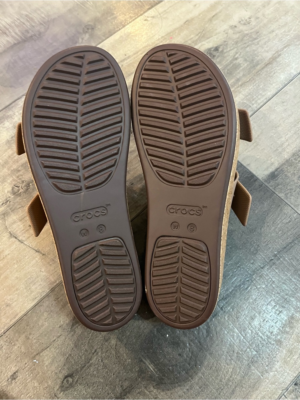 Crocs Brooklyn Double Buckle Platform Sandals LITERIDE Cork Wedge Taupe Womens 8 - Picture 9 of 9